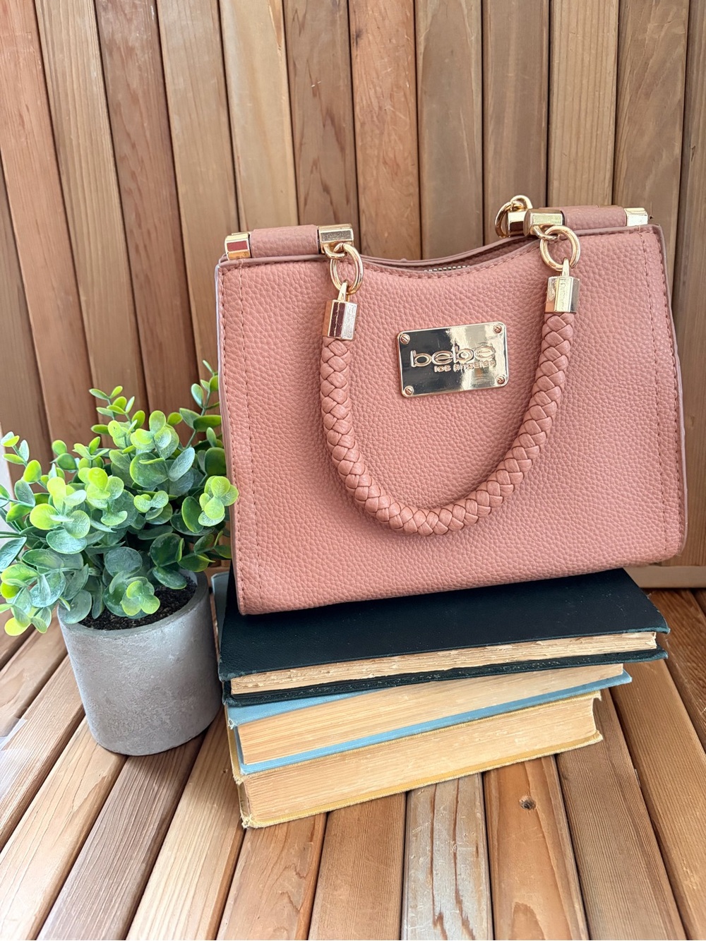 BEBE Blush Pink Mini Satchel, Braided Top Handles
